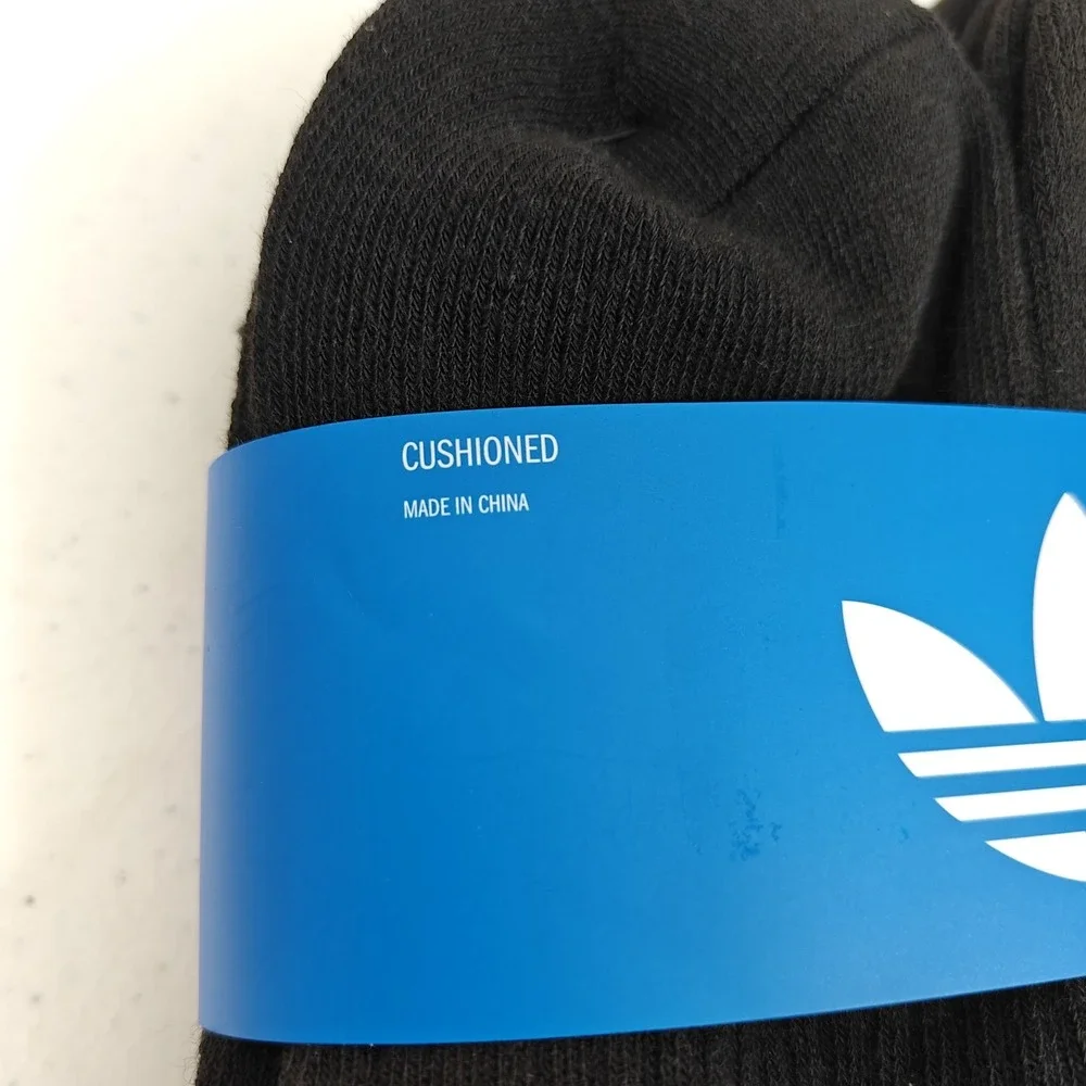 Adidas Originals Trefoil Cushioned High Quarter Socks 6 Pair Black Men's L 6-12
